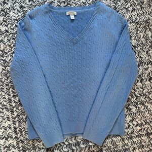 Charter Club Women’s Light Blue V-Neck Cotton Cable Knit Sweater
